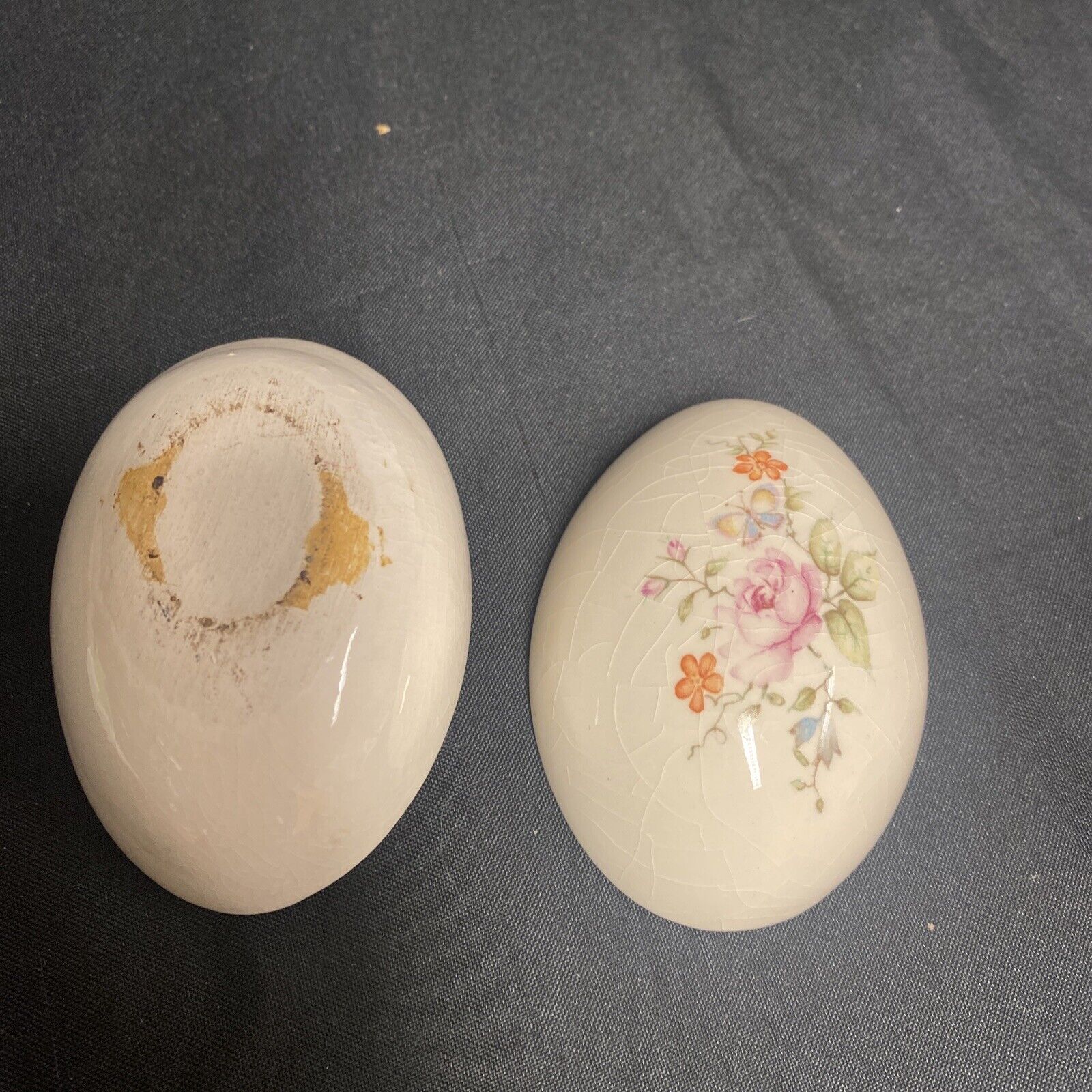 Trinket Box EGG -  Pottery egg Floral Design - (9317)