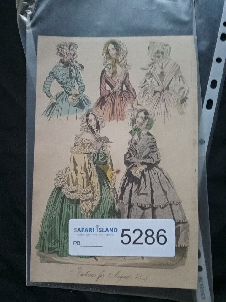 Victorian Regency London Fashion Engraving Plate Antique August 1841 - (5286)