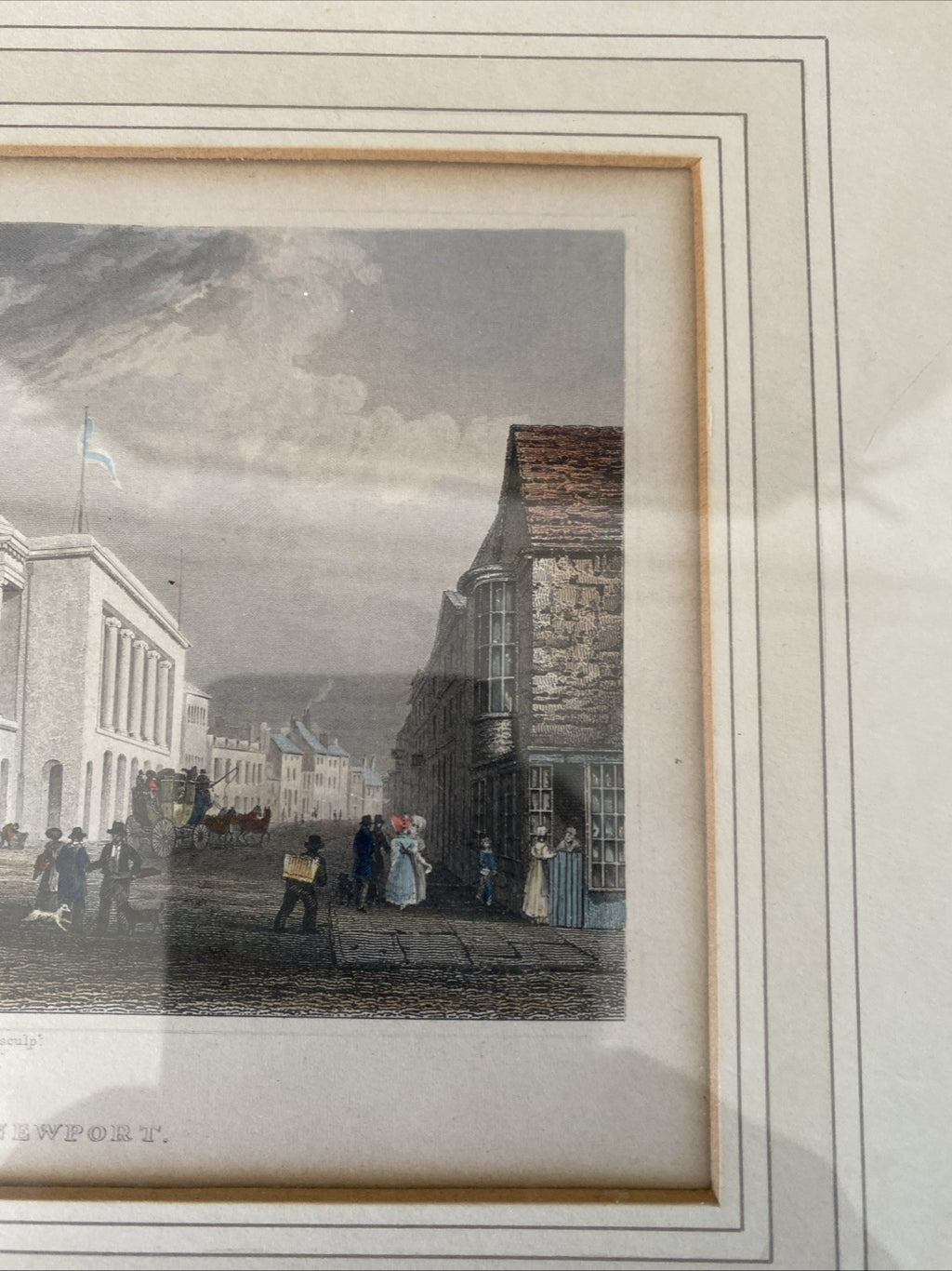 Thomas Barber 1834 original engraving - Town Hall Newport - Framed - (7005)
