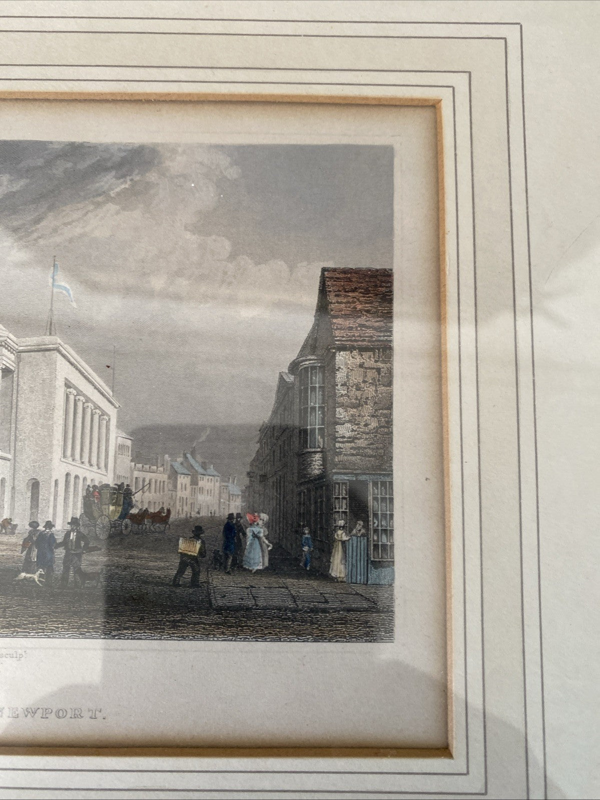 Thomas Barber 1834 original engraving - Town Hall Newport - Framed - (7005)