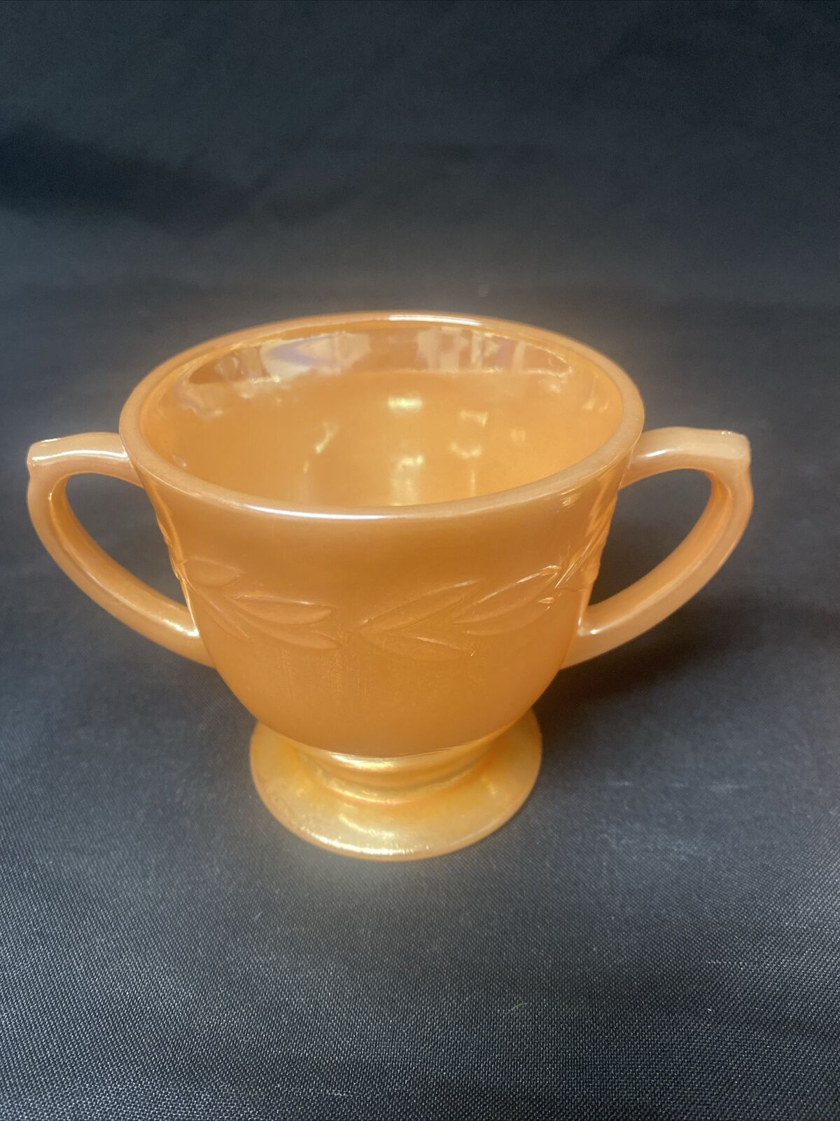 Vintage FIRE KING Oven Ware PEACH LUSTRE c1950 Glass USA Laurel Creamer & Sugar