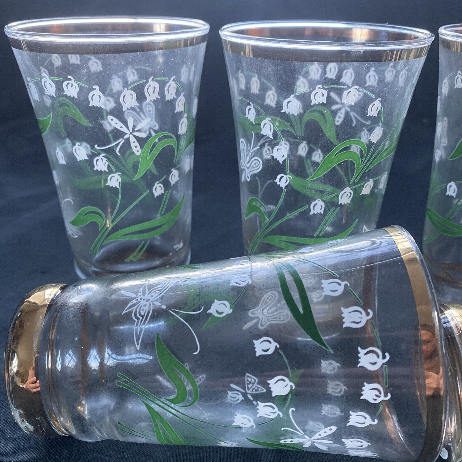 Vintage 1940's glass set with gilt edges and floral print x 6 - (9616)