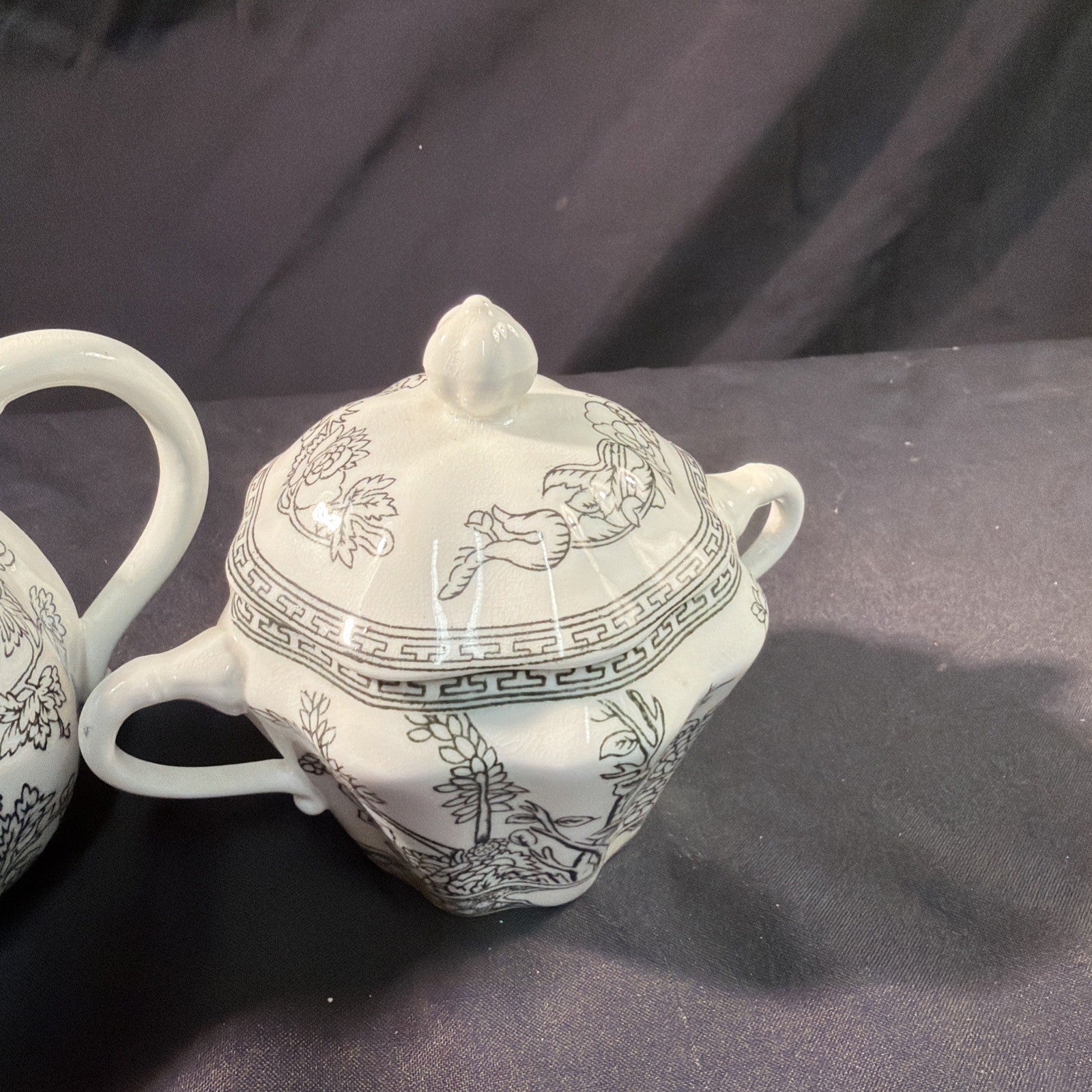 Coalport 1930's Black & White Indian Tree Teapot and Sugar Bowl - (2049)