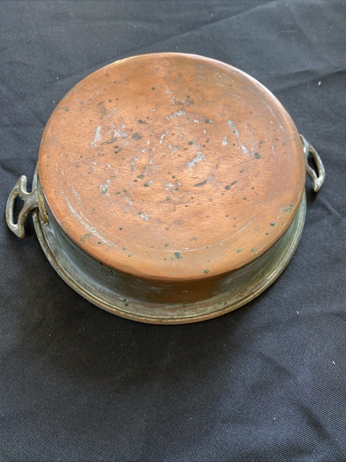 Victorian Copper Pan with Brass Handles Lovely Rustic home décor item (5920)