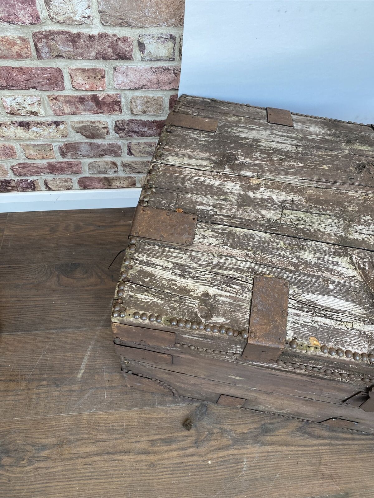 Antique Metal Bound Wooden Truck Early 1800's ORIGINAL - (8047)