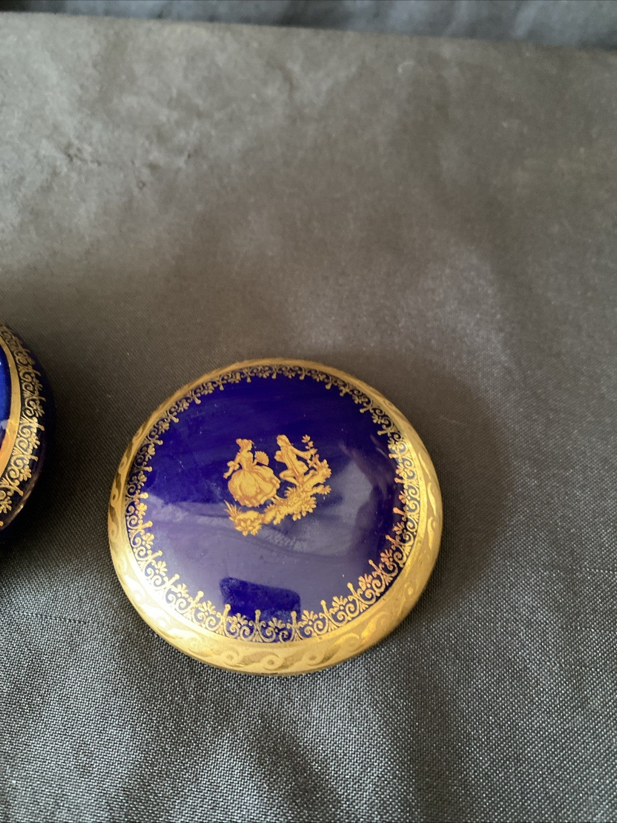 Limoges Castel France 22k Gold Bud Vase & Trinket pot cobalt blue gold (5455)