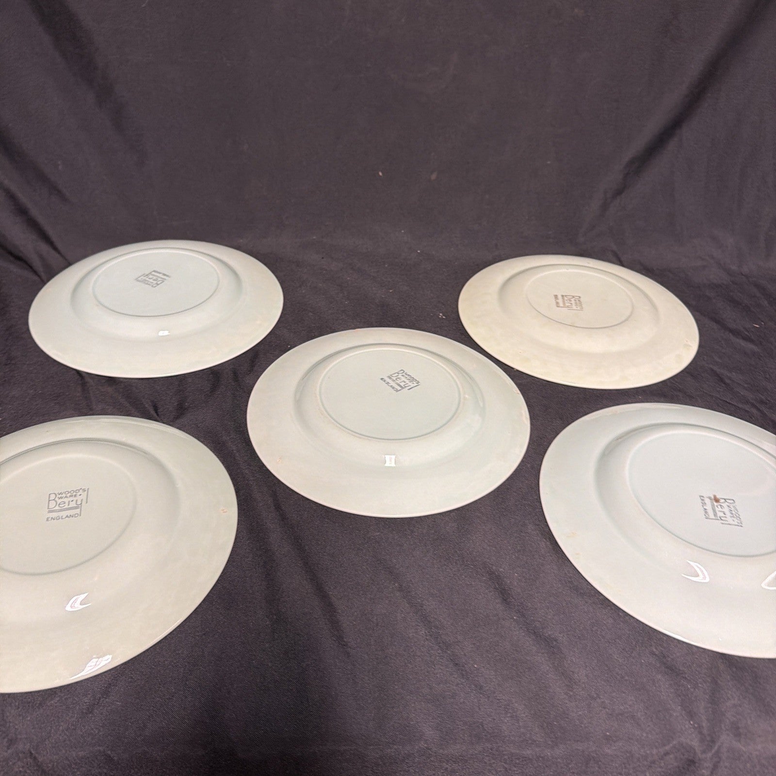Wood's Ware Beryl Utility Green 1940's Ceramic Tea Plates 20cm D. x 5 GC - (1917) 