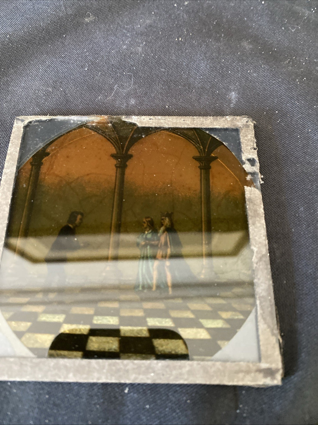Magic Lantern Victorian Glass Square Handpainted x 3 Scotland Castle Etc (1080)