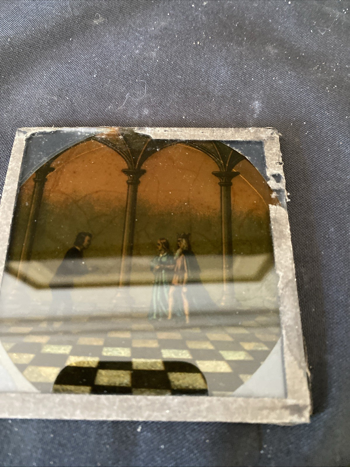 Magic Lantern Victorian Glass Square Handpainted x 3 Scotland Castle Etc (1080)