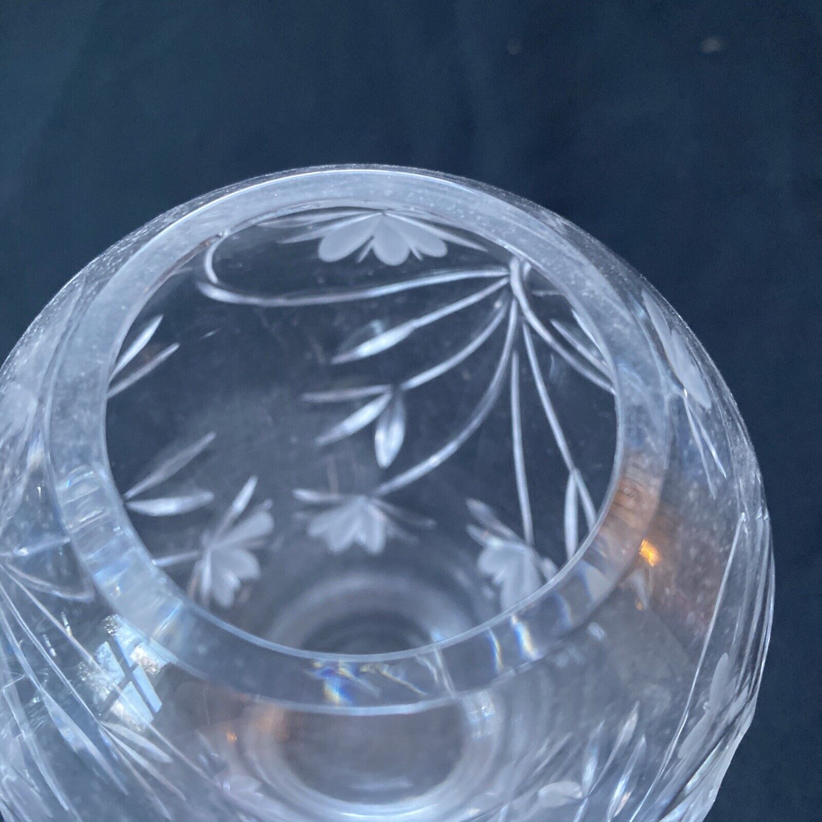 Vintage Crystal Cut and etched small Vases x 2  130mm tall - (9621)