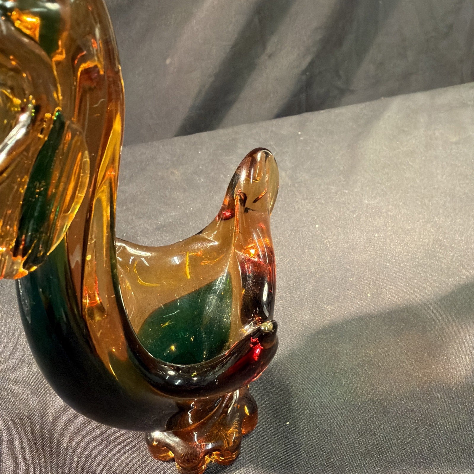 Licio Zanetti for Murano Amber & Blue glass Cockerel 1960's Vintage - (2079)
