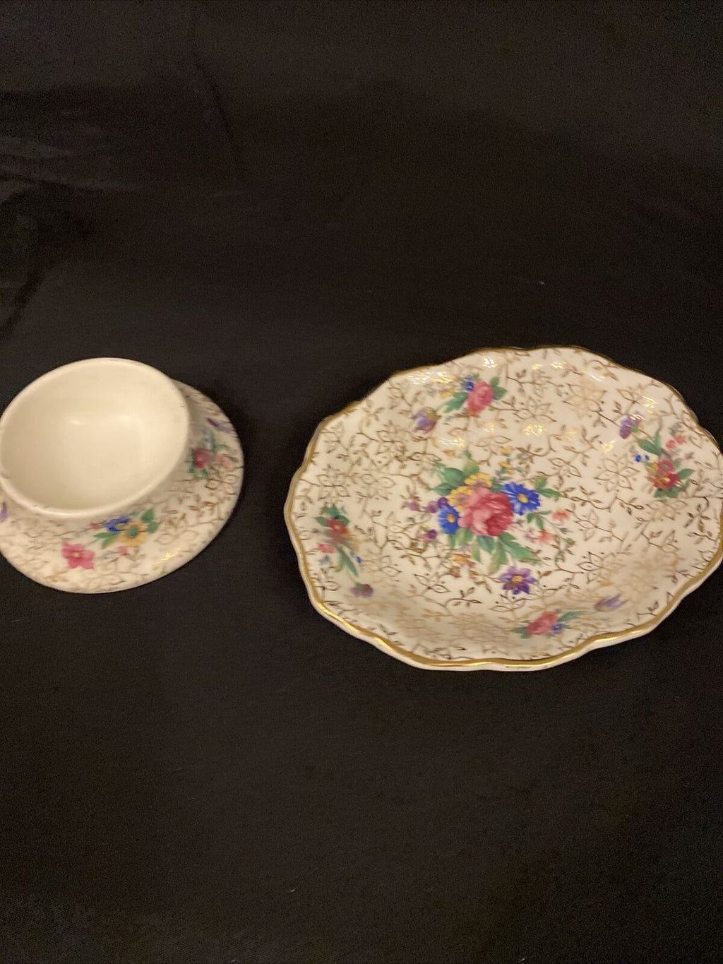 Vintage Midwinter Crinoline and Gilt 2 x Trinket Dressing Table dishes - (8526)