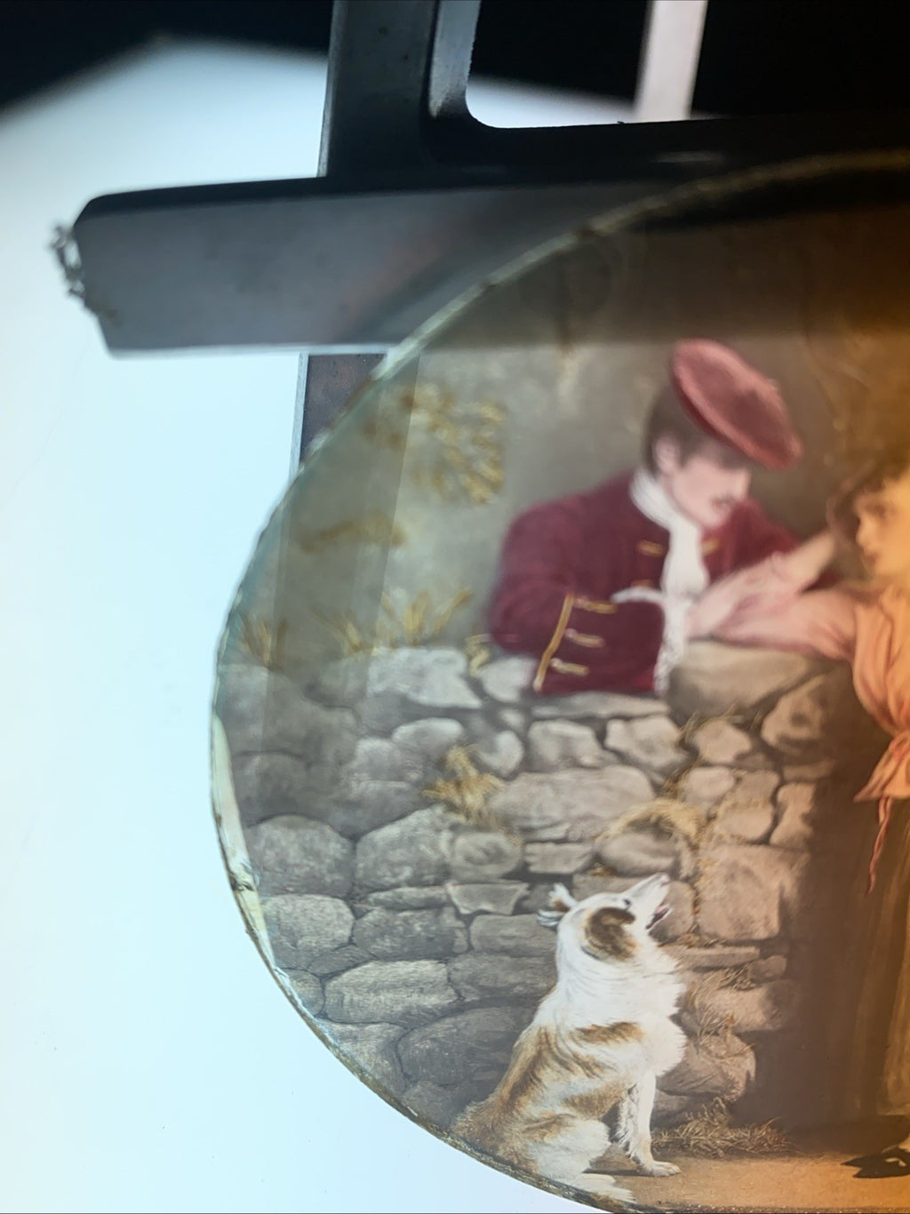 Magic Lantern Victorian Glass Round Handpainted Slide Walking the dog (1156)