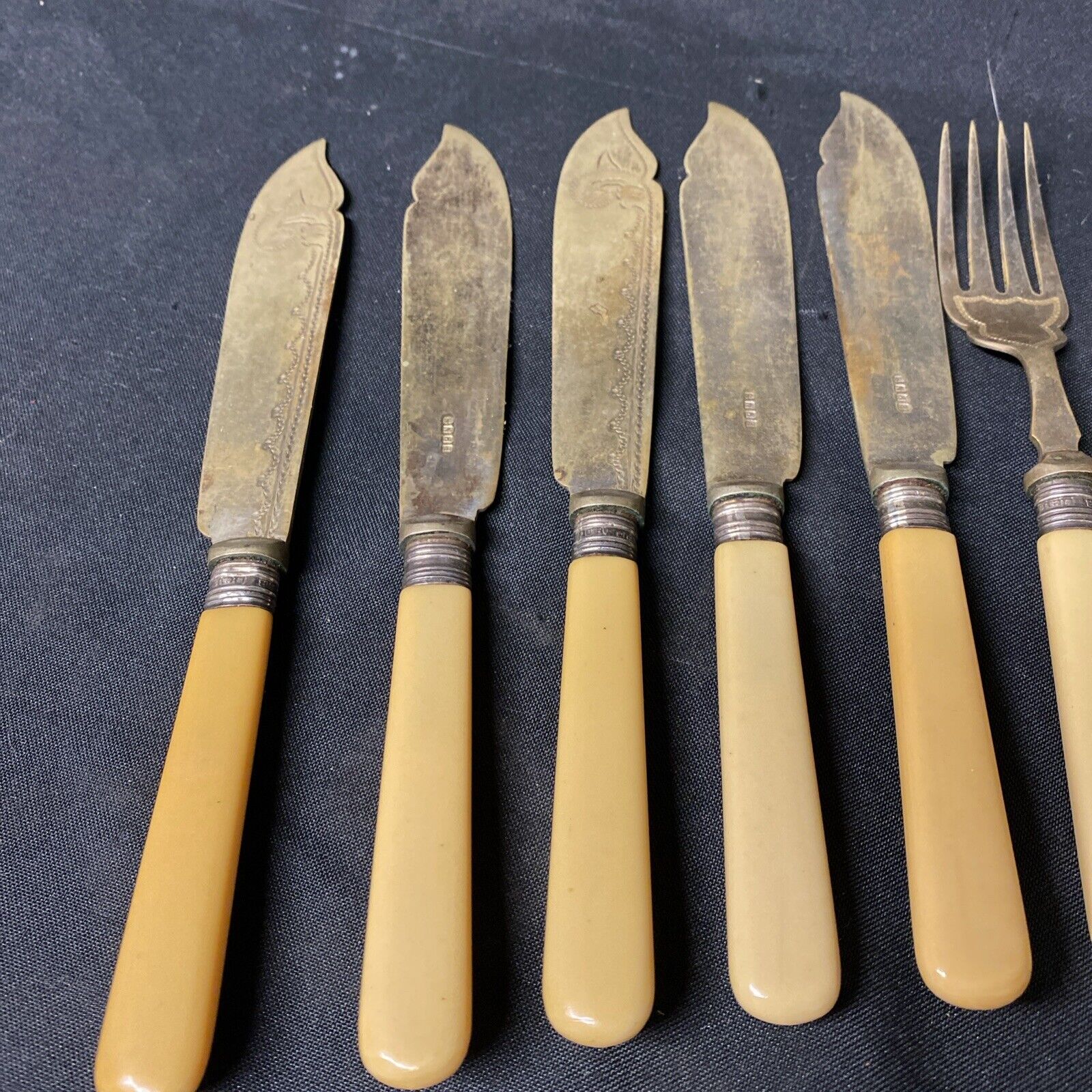 10 Piece Bone Handled Fish Knife and Fork EPNS Vintage Cutlery Set - (5350)