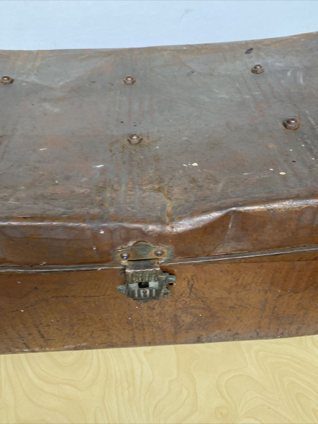 Medium Antique Steel Trunk Great for prop or display - (8051)