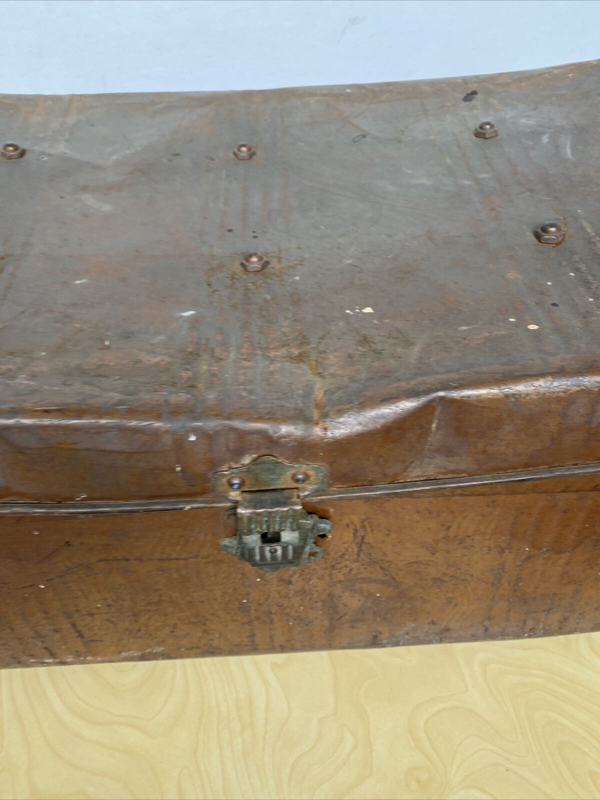 Medium Antique Steel Trunk Great for prop or display - (8051)