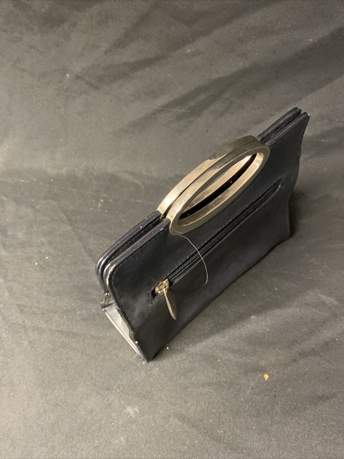 Vintage Jane Shilton Clutch Handbag Clubhouse midnight blue, metal handles (9146