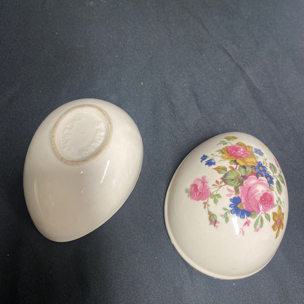 Trinket Box EGG -  Sadler Staffordshire England Pottery Floral Design - (9221)