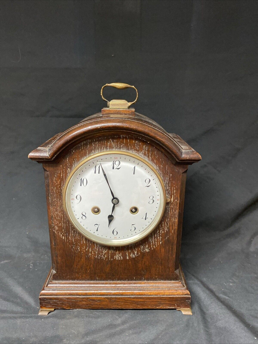 Oak Cased Large Mantle Clock 1900's 34cm Tall 13cm Diameter Face - (5735)