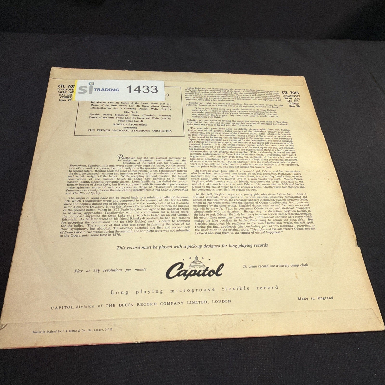 VINYL RECORD - Desormiere & French National Symphony Swan Lake Tchaikovsky (1433