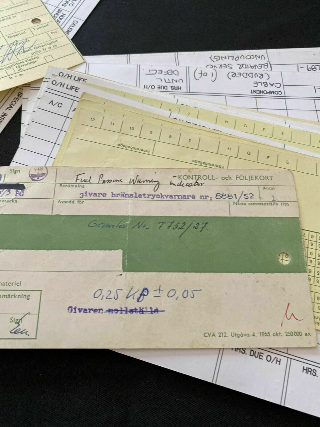 SAAB Factory Aircraft engines inspection Log Cards x 82 Collectable - 1970's - (6496)