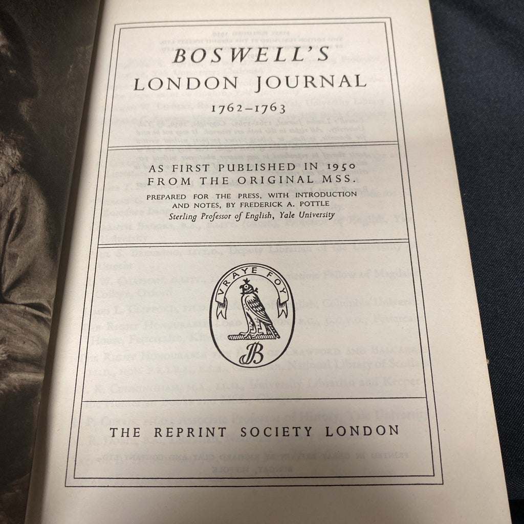 Book - Boswell's London Journal 1762 to 1763 - Printed 1952 - (1567)