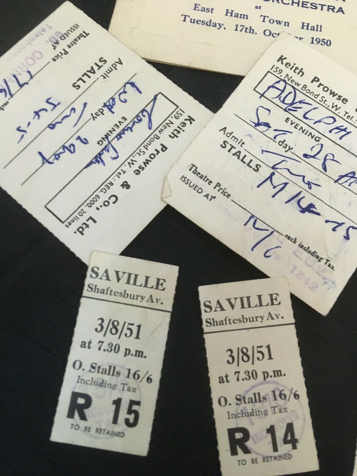 Theatre tickets 1950's Adelphi Savoy Saville and Carnival Ball programme 1950 - (2957)