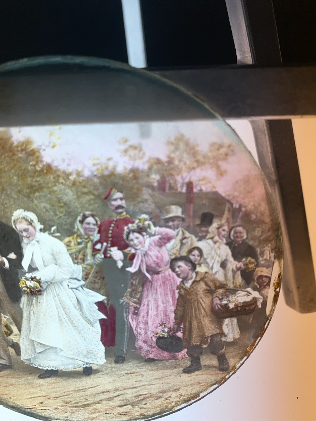 Magic Lantern Victorian Glass Round Handpainted Slide The Wedding - (1093)