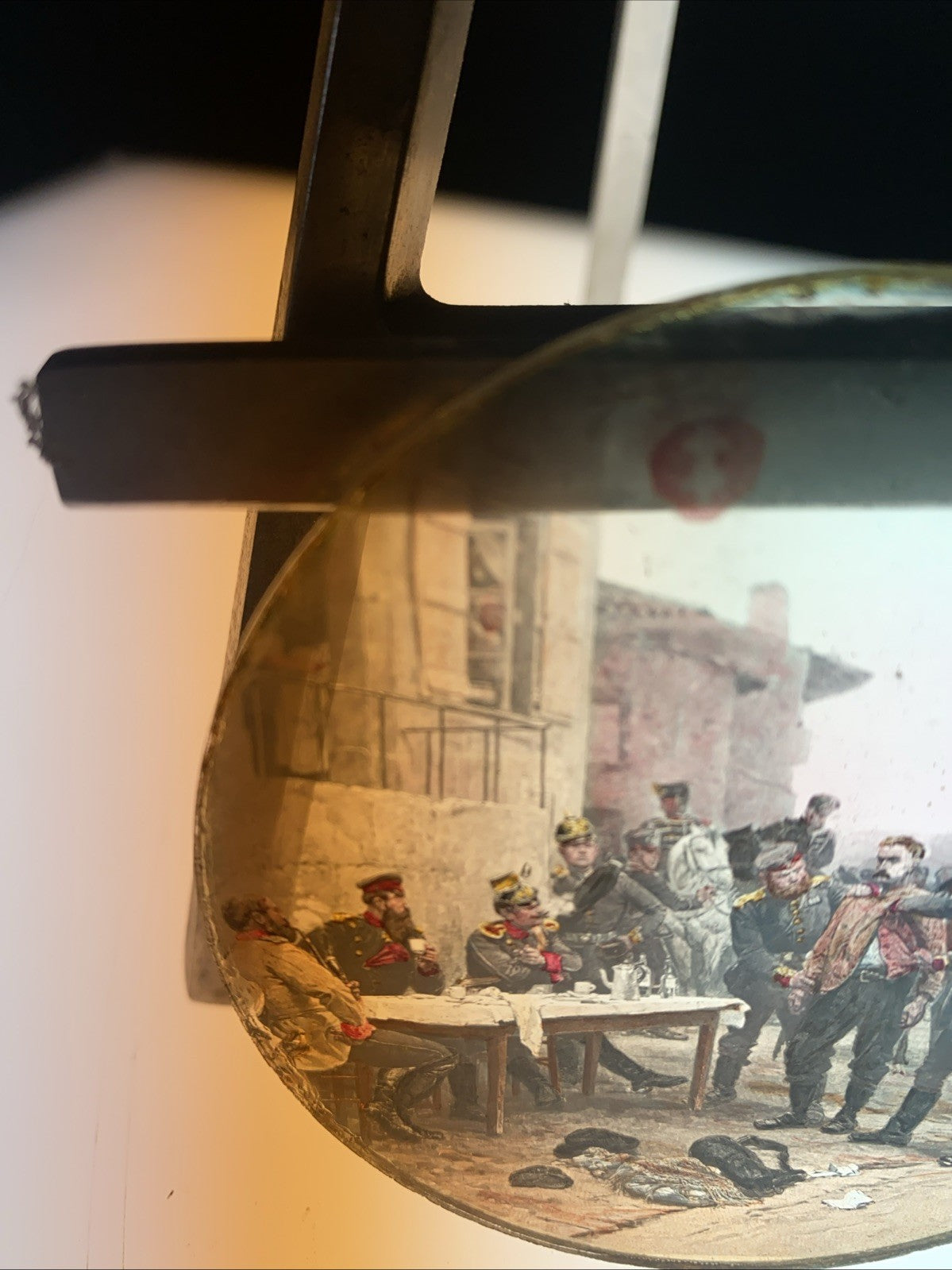 Magic Lantern Victorian Glass Round Handpainted Slide Guards Arresting (1174)