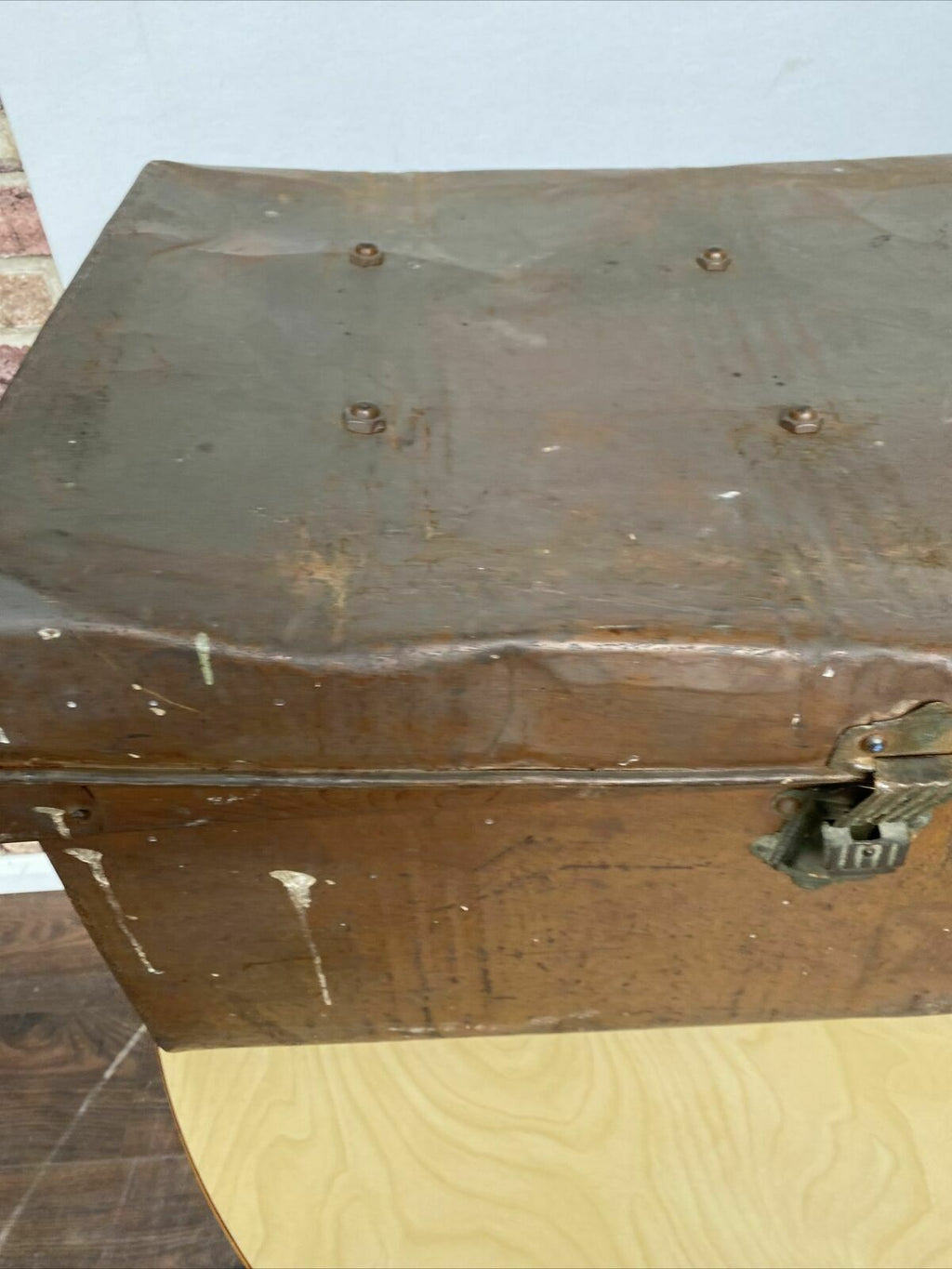 Medium Antique Steel Trunk Great for prop or display - (8051)