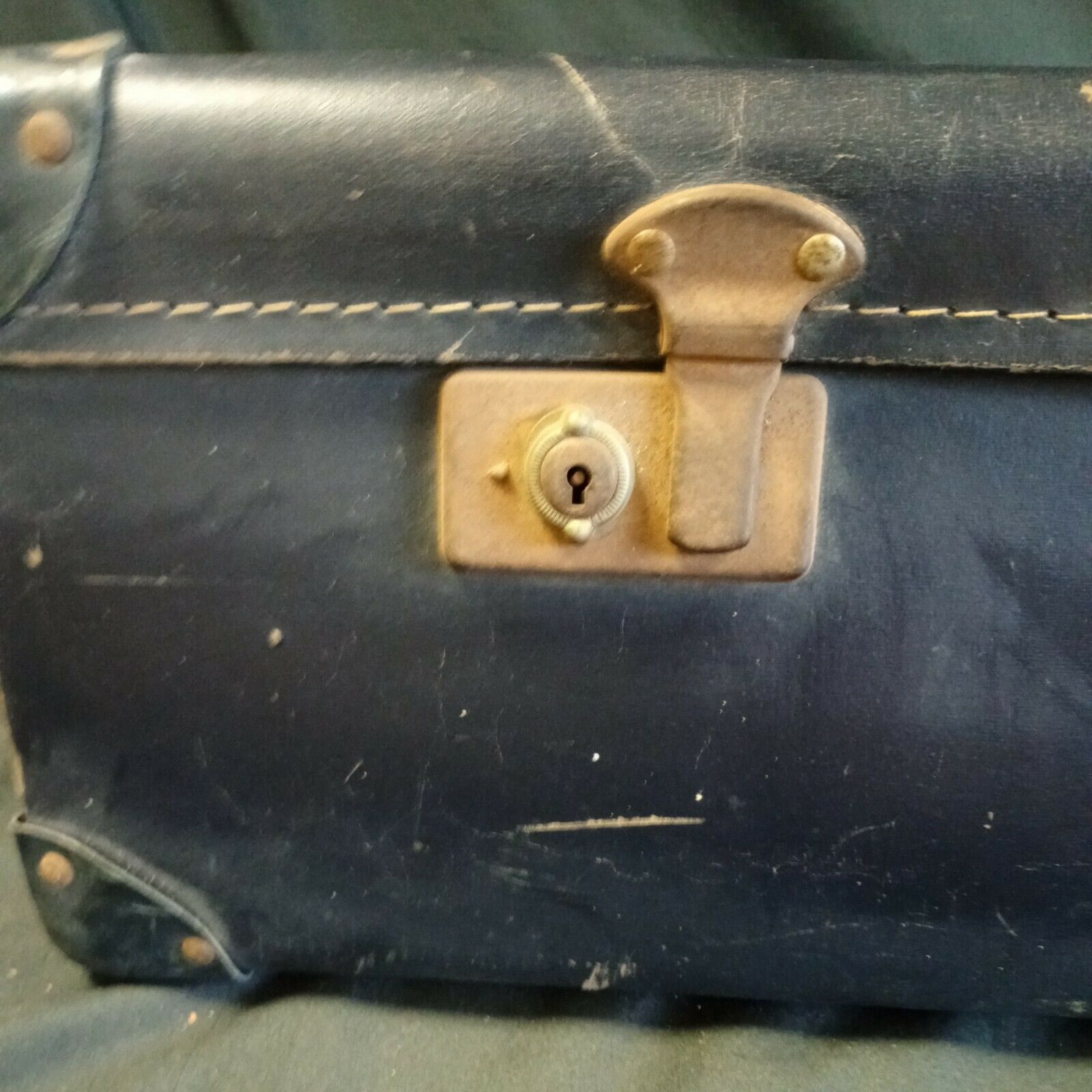 Vintage Suitcase Large Blue card fabric case prop / storage 1940's - (8089)