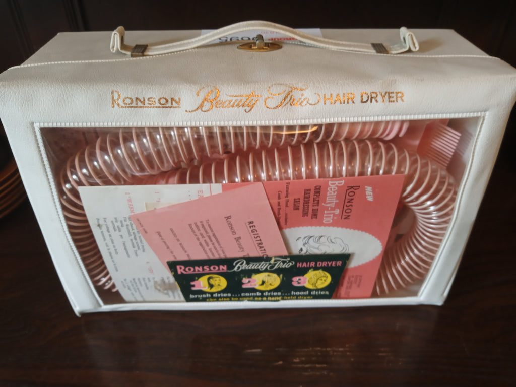 Ronson Beauty Trio Hairdryer 1966 Pink Complete with Hood and brushes - (9695)