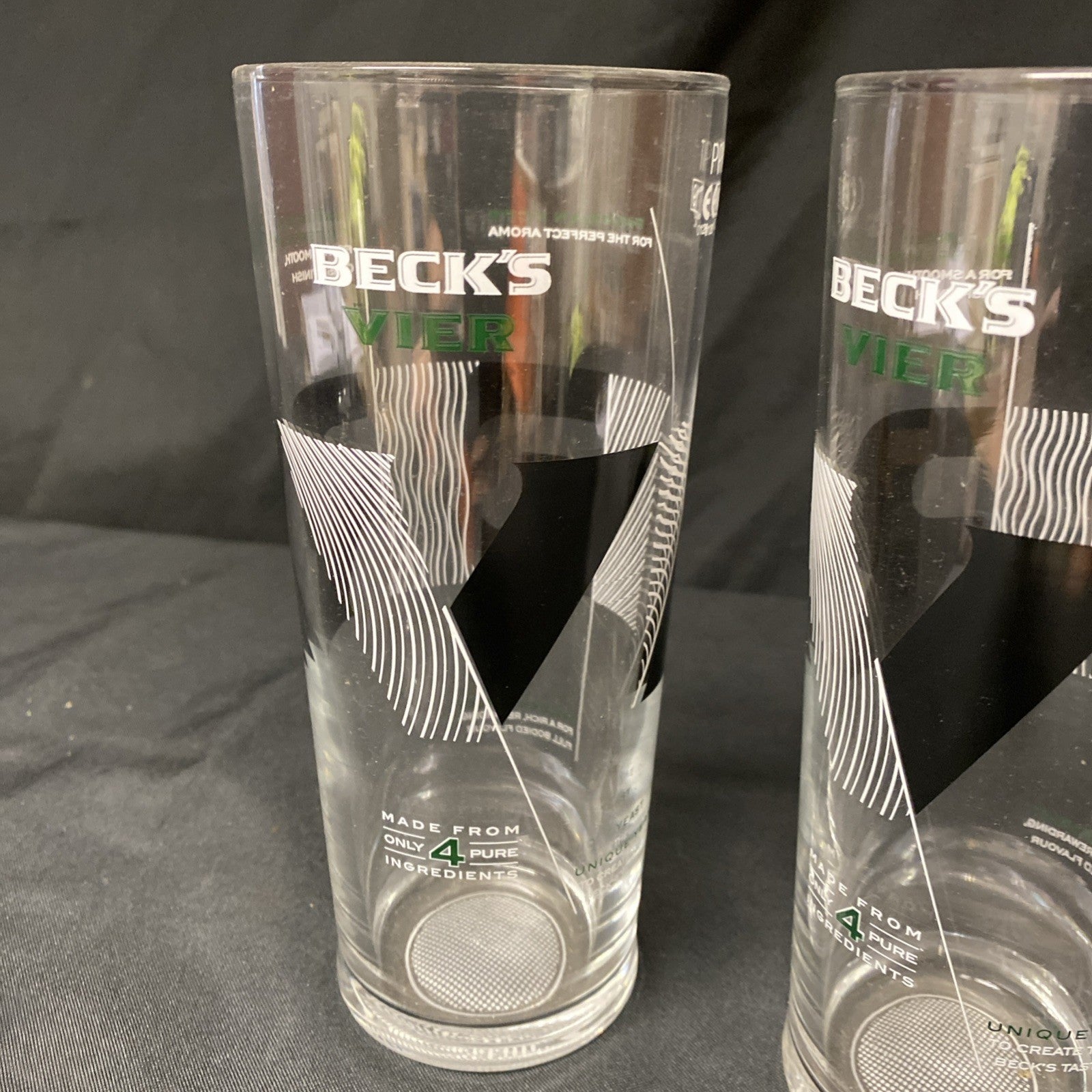 2X Becks Vier Pint Glasses Lager Beer Bitter Drinks Home Bar Pub Party -(1329)