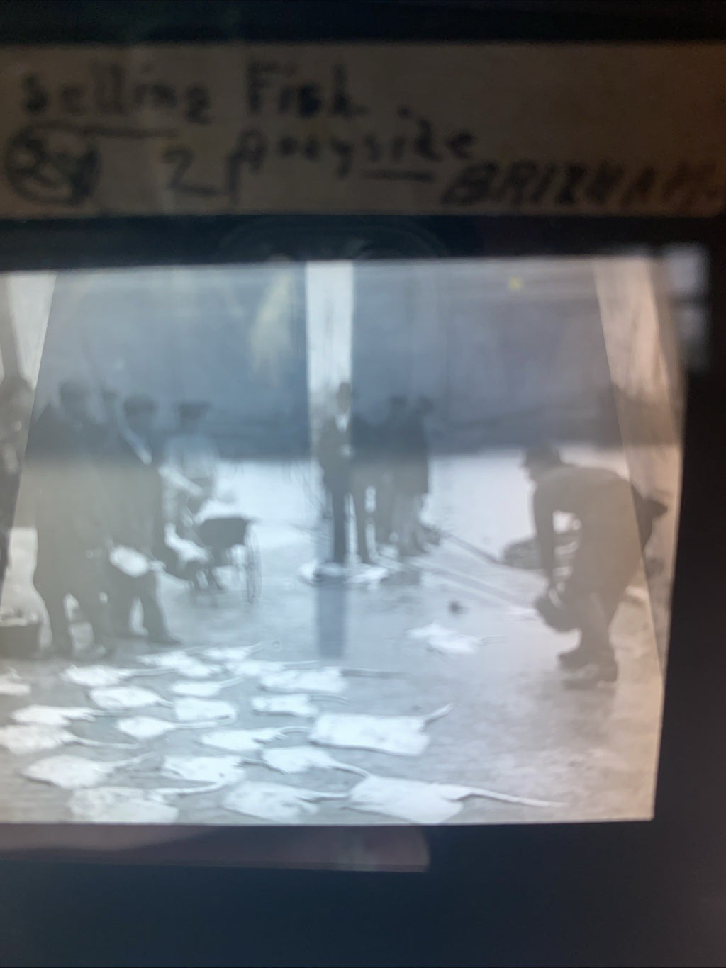 Magic Lantern Victorian Glass Square Antique Photo Brixham Fishing Devon (1076)