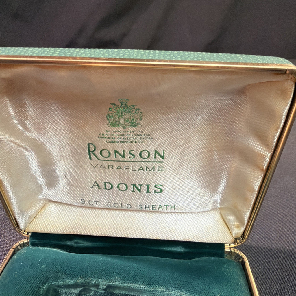 Ronson Varaflame Adonis 9ct Gold Sheath Lighter, box and cloth - (1999)