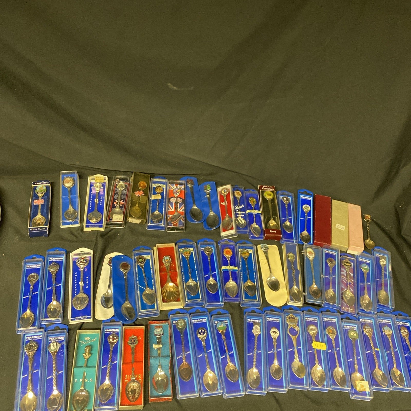 55 Collectable Souvenier Silver Plated Spoons Boxed Some Rare- (1585)