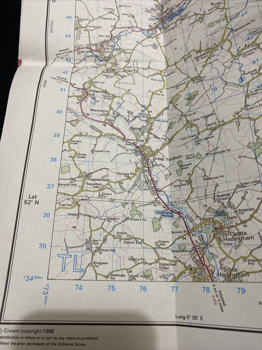 MAP - Ordnance Survey 2cm-1km '87 Landranger#155 Bury St Edmonds Sudbury (8675