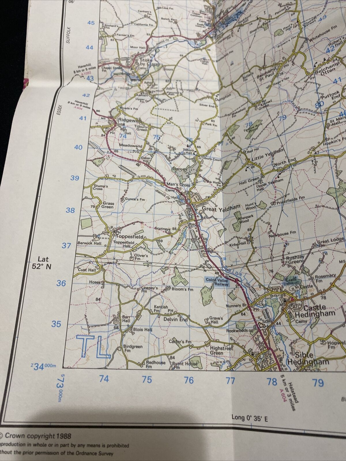 MAP - Ordnance Survey 2cm-1km '87 Landranger#155 Bury St Edmonds Sudbury (8675