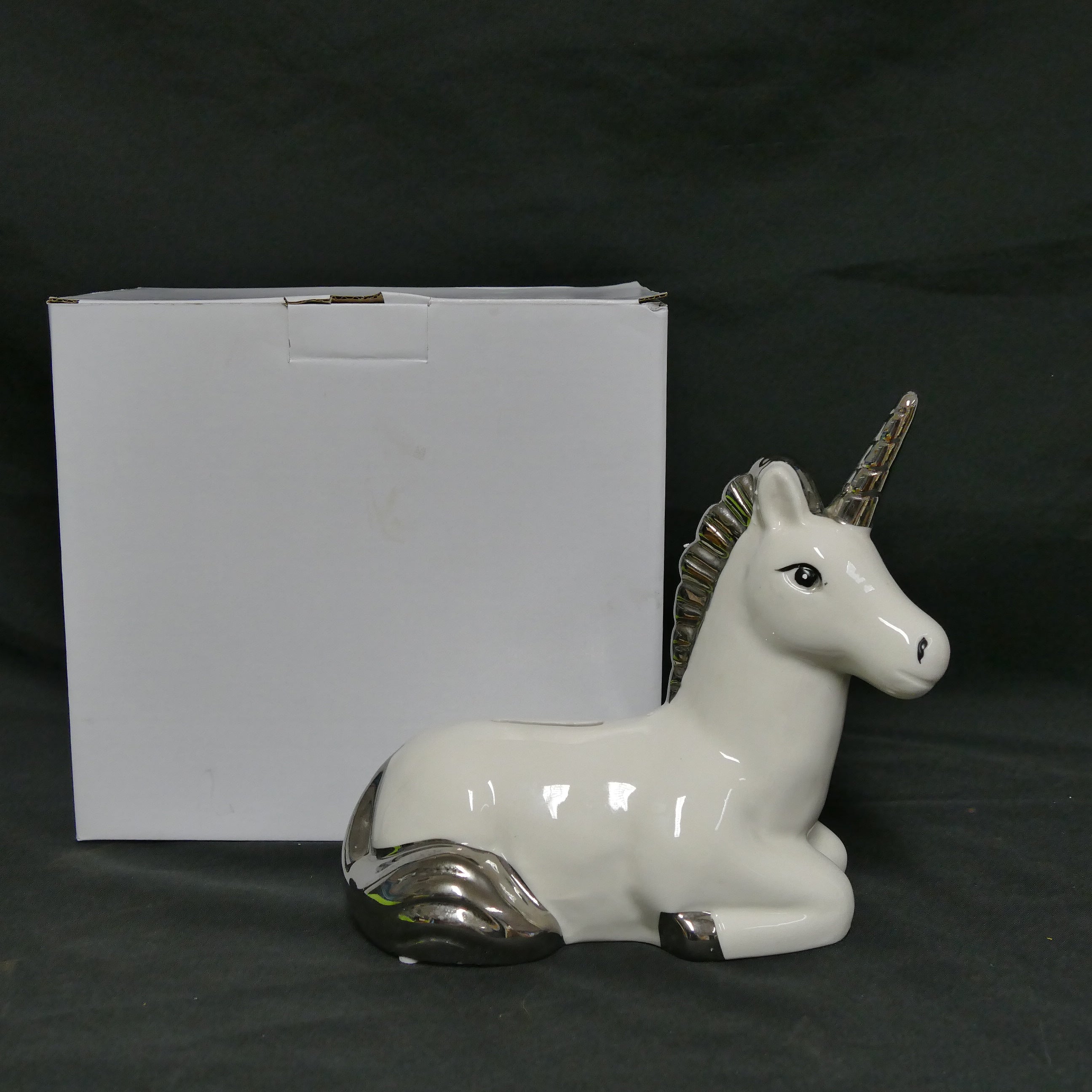 Christening Unicorn Ceramic Money Box Silver Plated Gift CLEARANCE