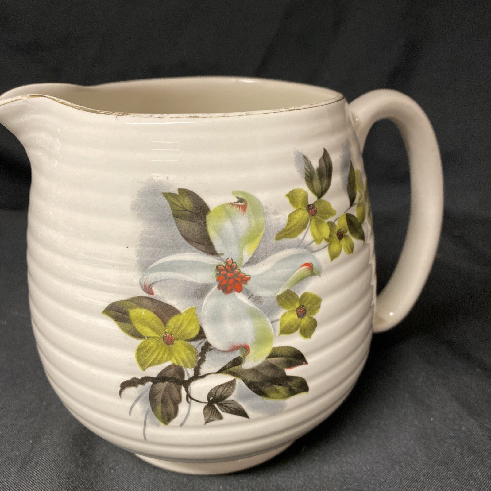 Beswick England Ribbed Pottery Jug 1950's Collectable Floral - (1580)