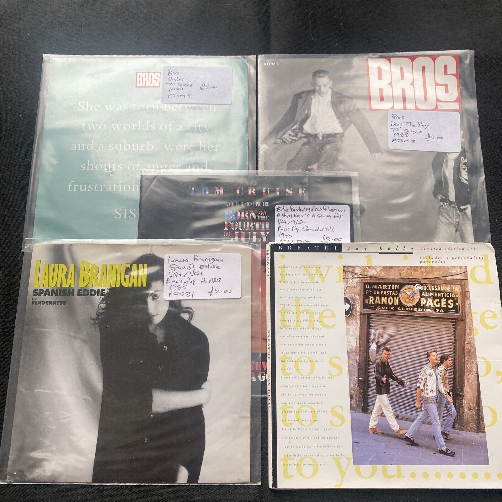 Vinyl Records 7" Singles 5 x 1980's Breathe / Branigan / Bros etc - (9478)