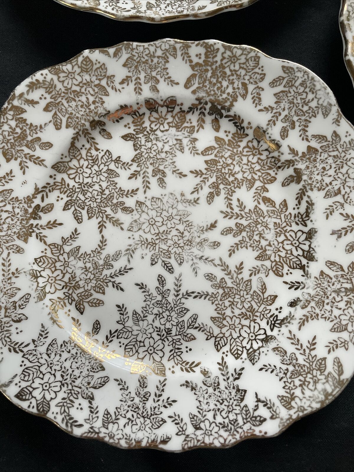 Vale Bone China Longton England Gold Leaf Filligree 1960's side plates x3 - 9393