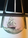 Magic Lantern Victorian Glass Round Handpainted Slide Ships at Sea - (1090)