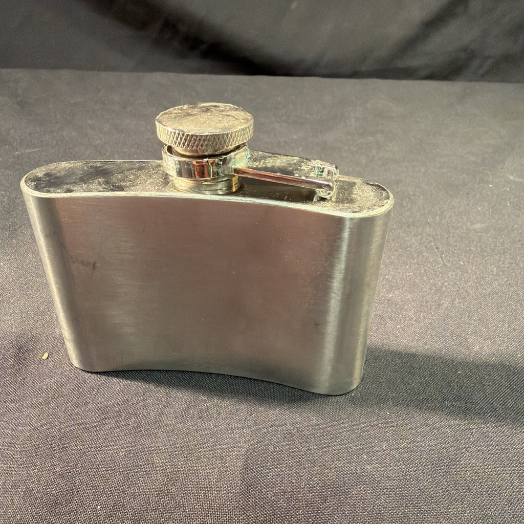 Vintage Hip Flasks 1 x Pewter round and 1 x Steel Kidney Shape - (2029)