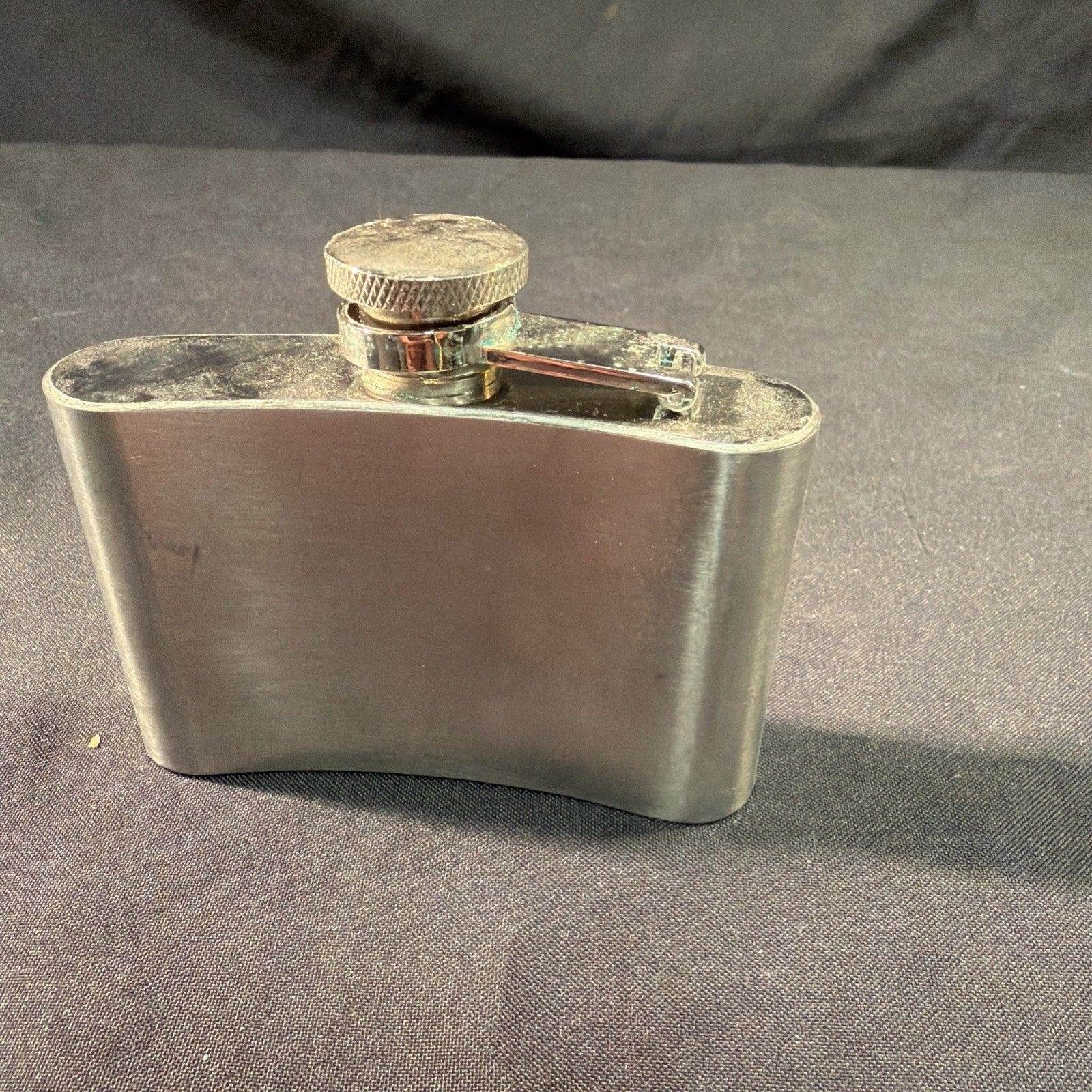 Vintage Hip Flasks 1 x Pewter round and 1 x Steel Kidney Shape - (2029)