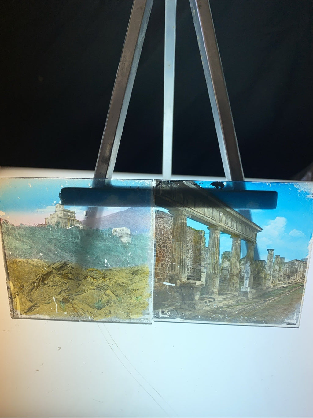 Magic Lantern Victorian Glass Square Photos x 2 The Parthenon and other (1179)