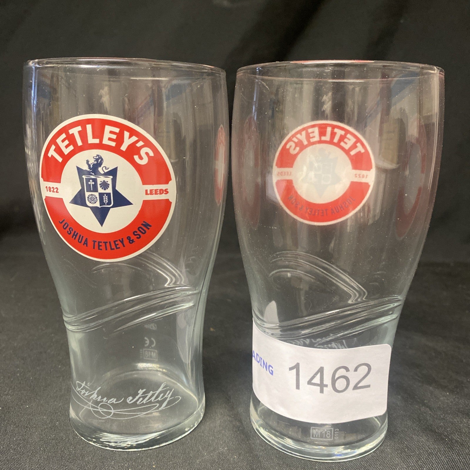 2X Tetley's of Leeds pint Glass Drinks Home Bar Pub Party (1462)