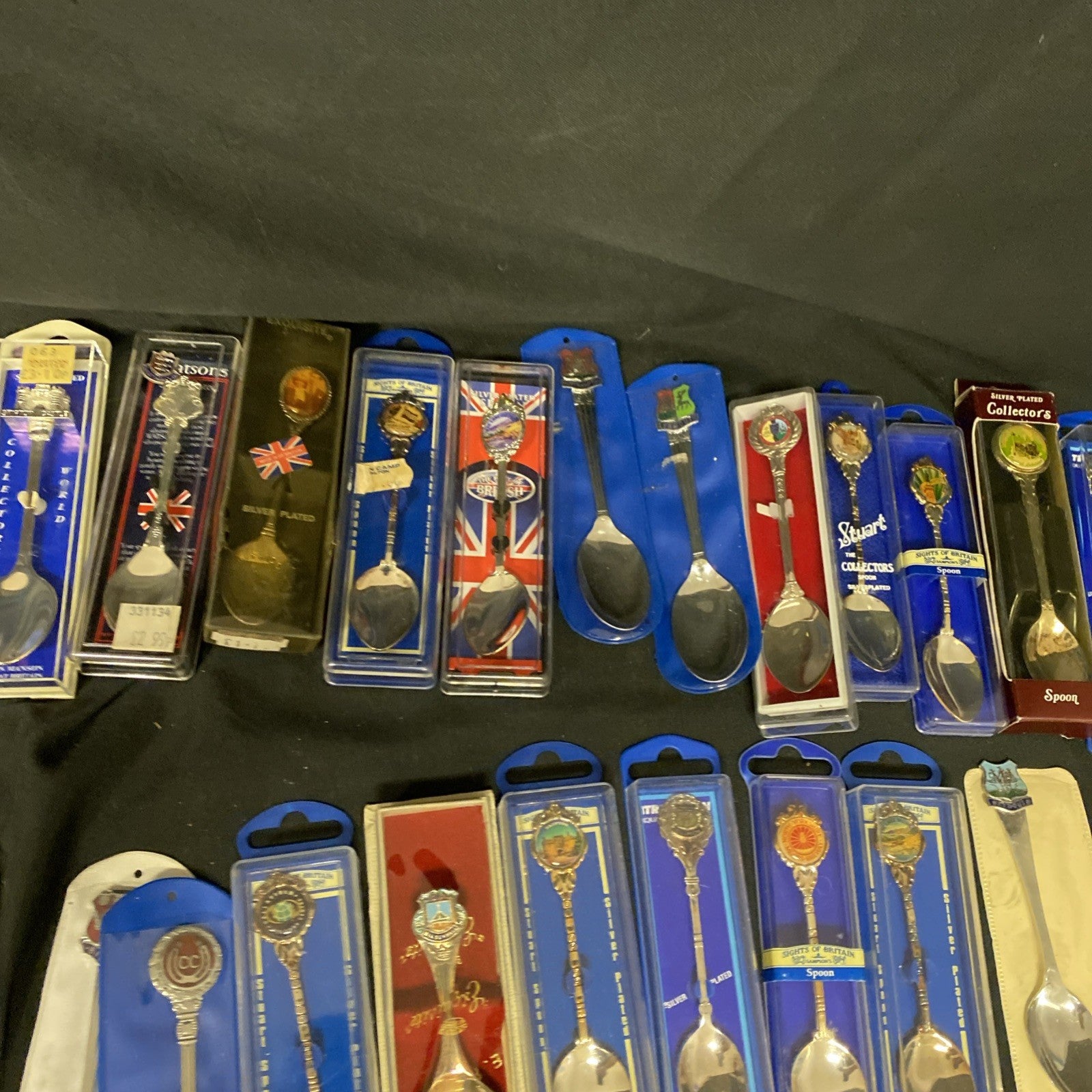 55 Collectable Souvenier Silver Plated Spoons Boxed Some Rare- (1585)