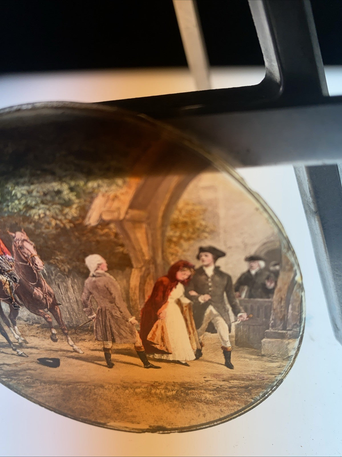 Magic Lantern Victorian Glass Round Handpainted Slide Church Conflict (1111)