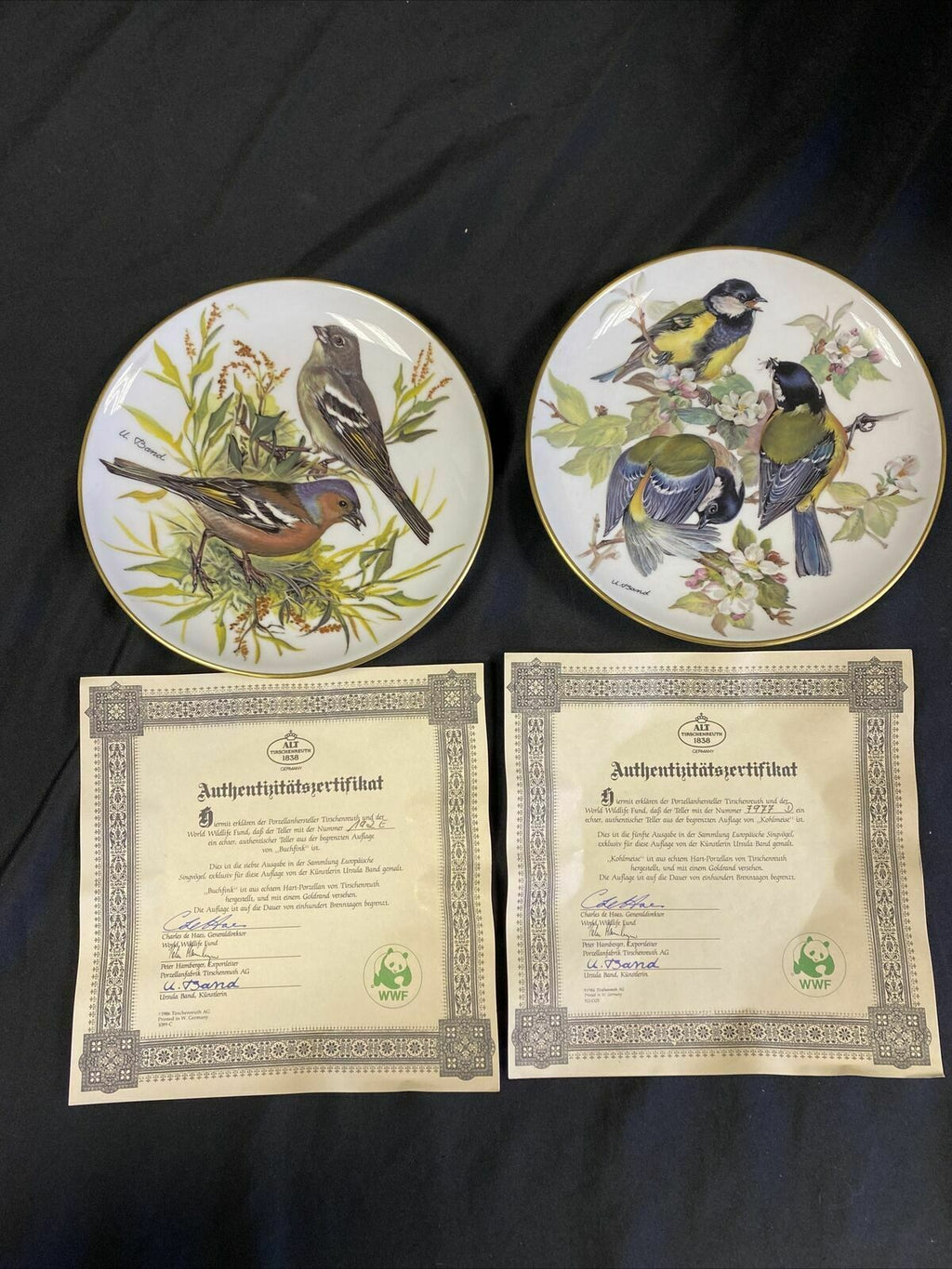 WWF Tirschenreuth Bands Songbirds Europe Plates x2 Bullfinch & Great Tit (7829